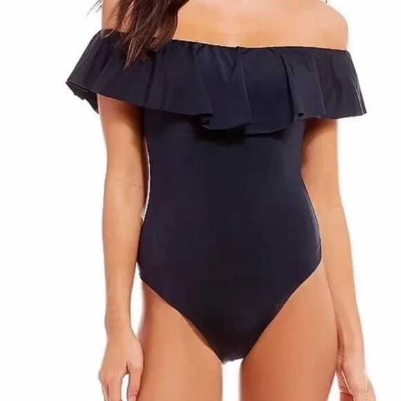 Trina Turk Black Gypsy Solids Off The Shoulder‎ Swimsuit One Piece - Picture 3 of 13